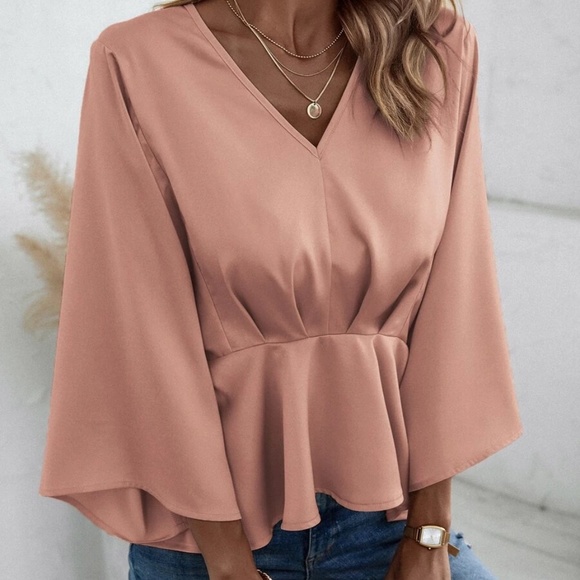 V neck Kimono Sleeve Oversized Blouse - Picture 9 of 15